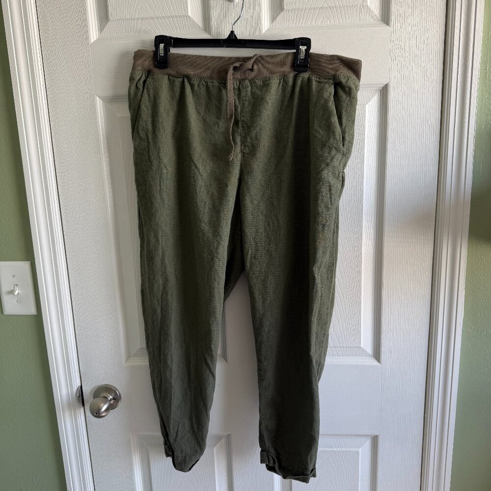 Lucky Brand Womens Olive Green Linen Blend Drawstring pants Size Large